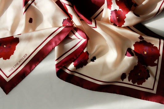 Cabernet Bloom large silk scarf detail