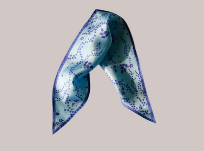 Diamond sized silk scarf in sky blue silk with floral pattern